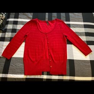 MAURICES women 3/4 sleeves red sparkling holiday preppy cardigan sweater/ size S